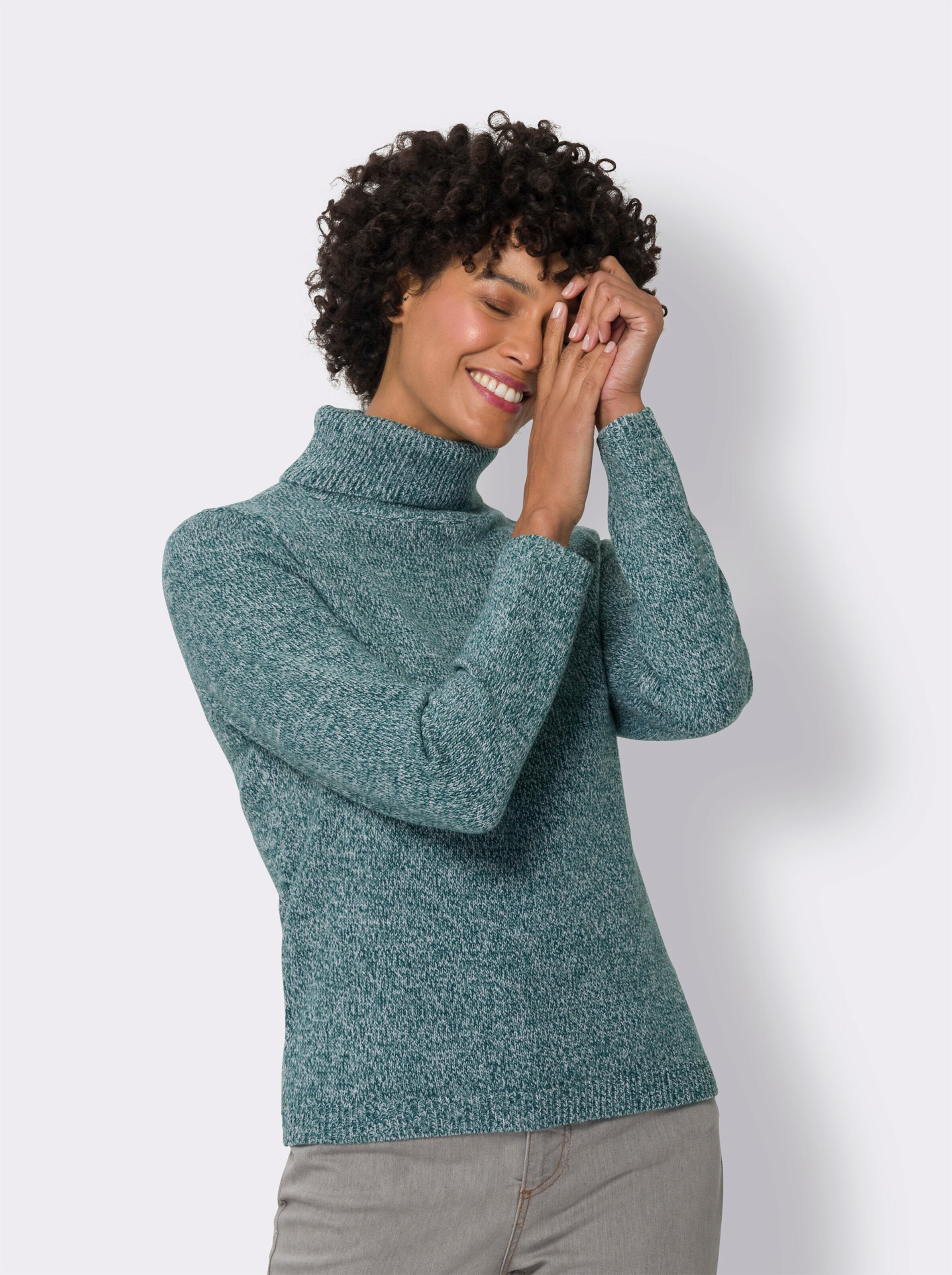 Rollkragenpullover in Melange-Optik