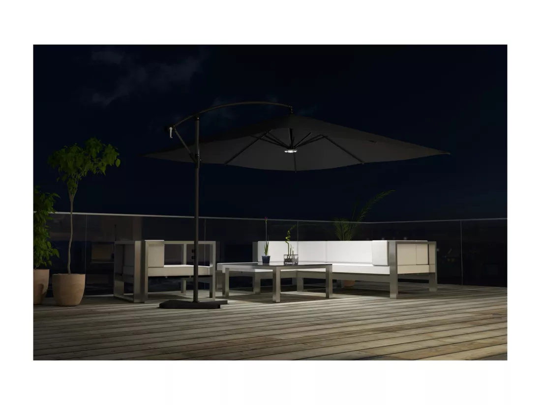 Parasol LED déporté carré 3x3m gris SOLENZARA LED
