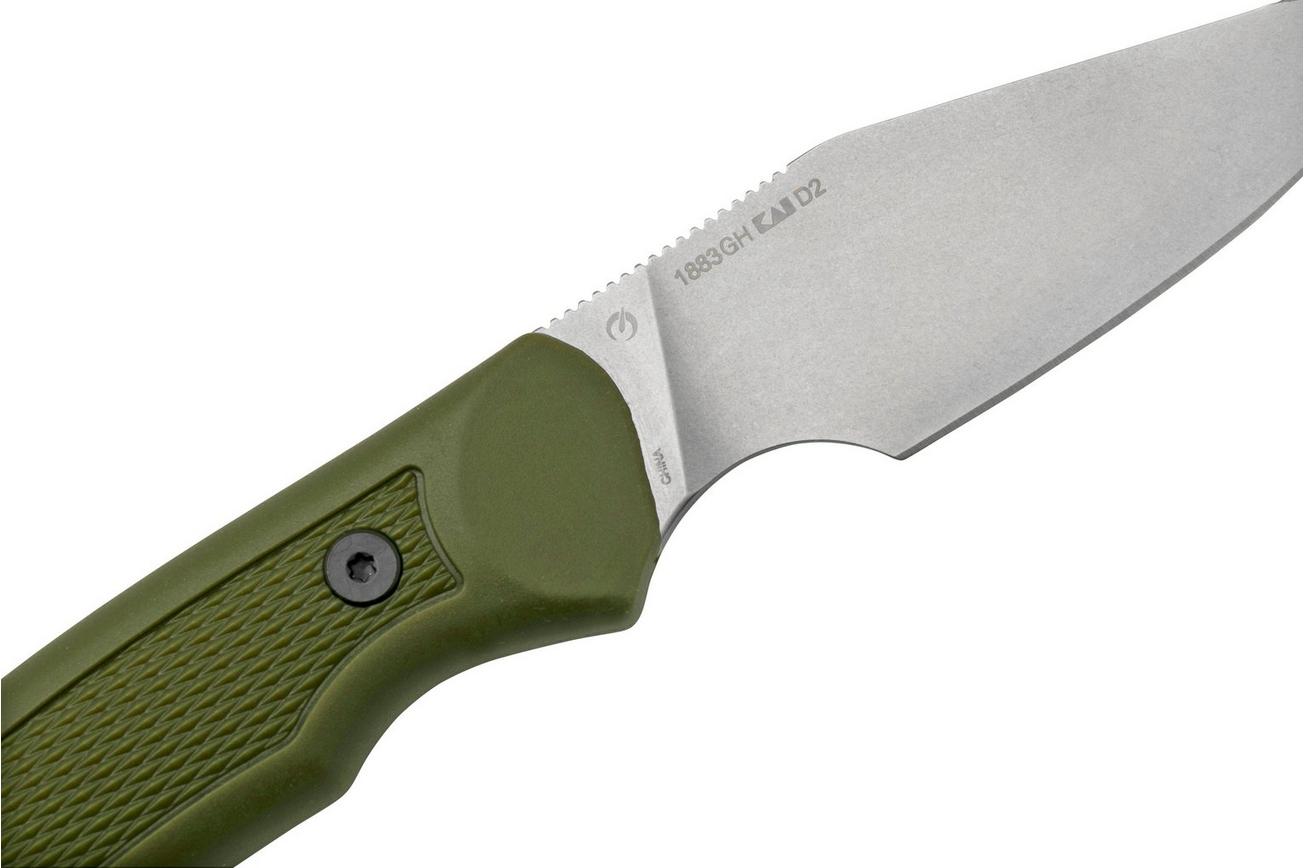 Kershaw Deschutes Skinner Gut Hook 1883GH, D2, Olive Green Rubber, jachtmes