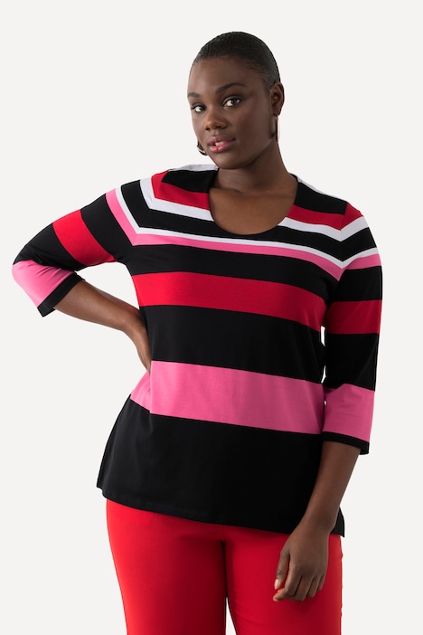 Shirt, Ringel, Rundhals, 3/4-Arm, Pima Cotton