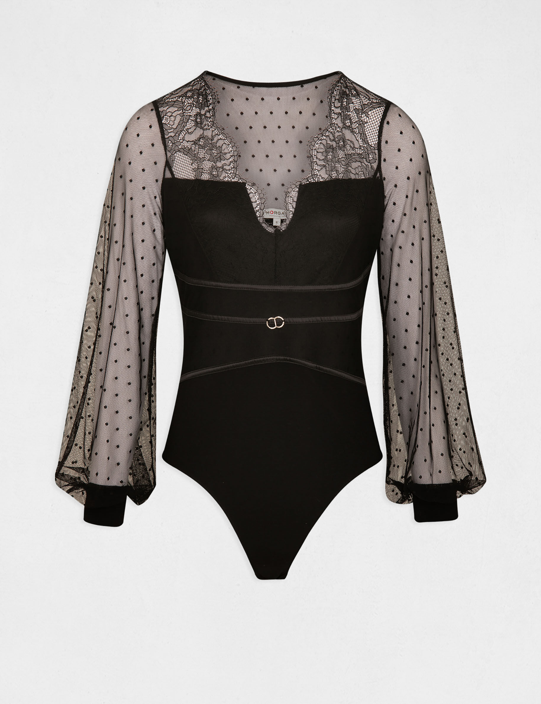 Body manches longues à plumetis noir femme - noir