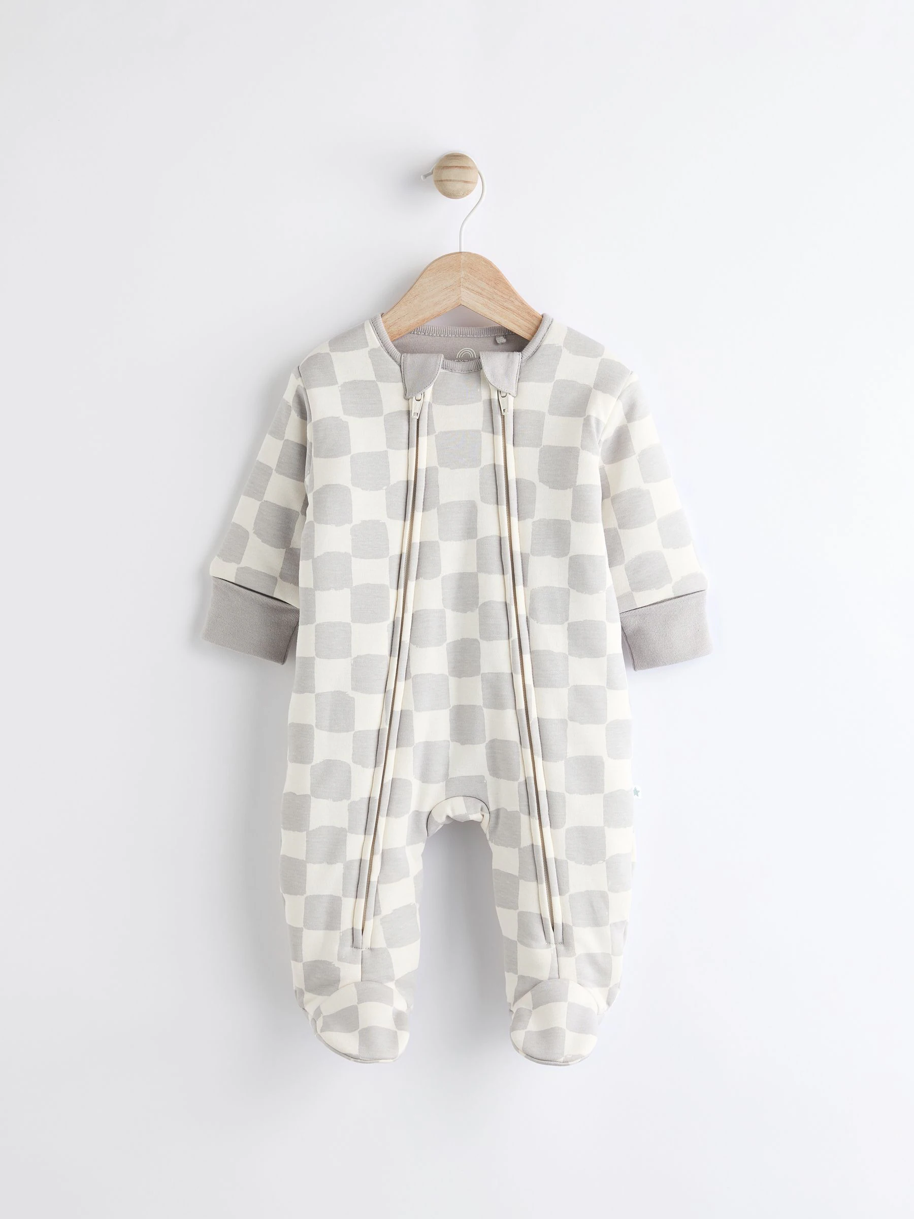 Grijs dambordpatroon - 2.5 TOG gewatteerde babypyjama