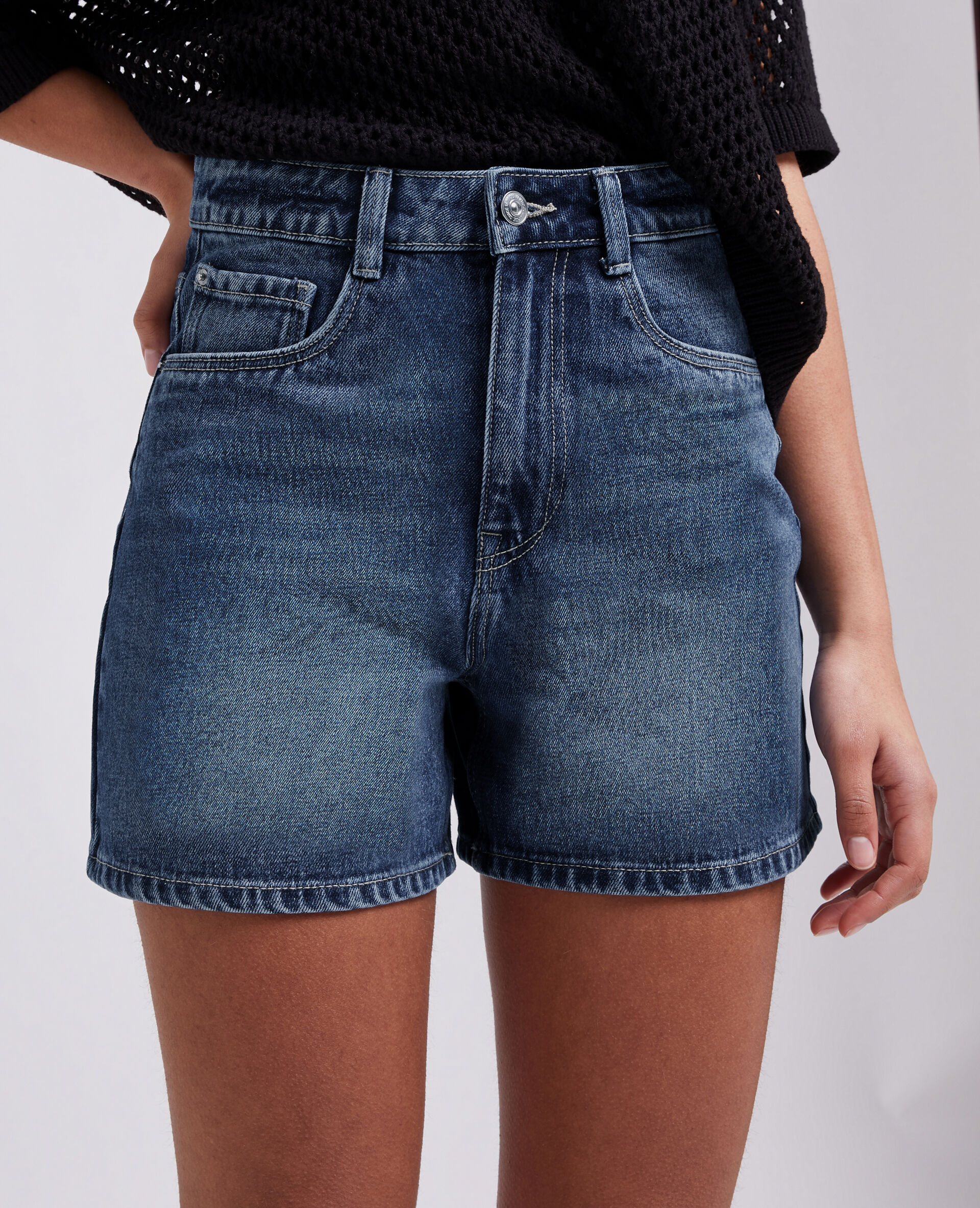 Short en jean taille haute - Bleu