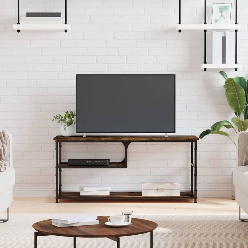 vidaXL - Tv-meubel - Gerookt Eikenkleur - Bewerkt Hout - Staal