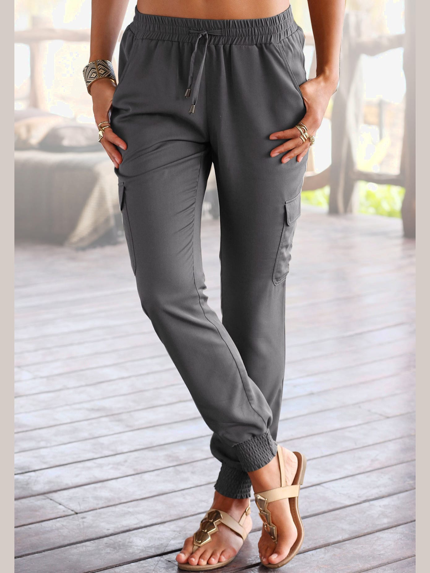 Pantalon ceinture smockée élastique et coulisse