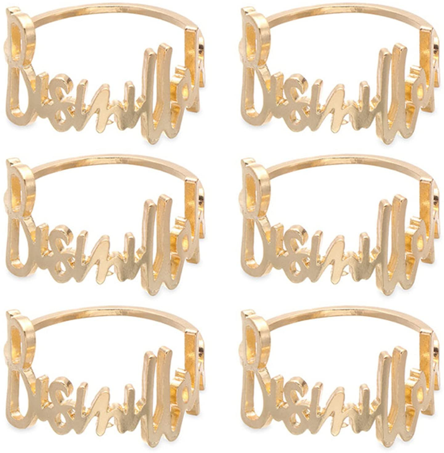 (6er Set) Ø4cm Metall Serviettenring Ramadan Tischdeko Eid Mubarak Tuchhalterung - Bismillah / Gold