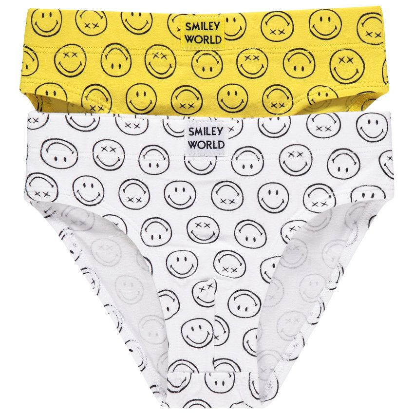 Lot de 2 slips en coton imprimés Smiley all-over - Blanc