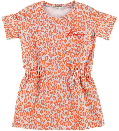 Kenzo Kjole - Sweat - Gråmeleret m. Orange Leopard