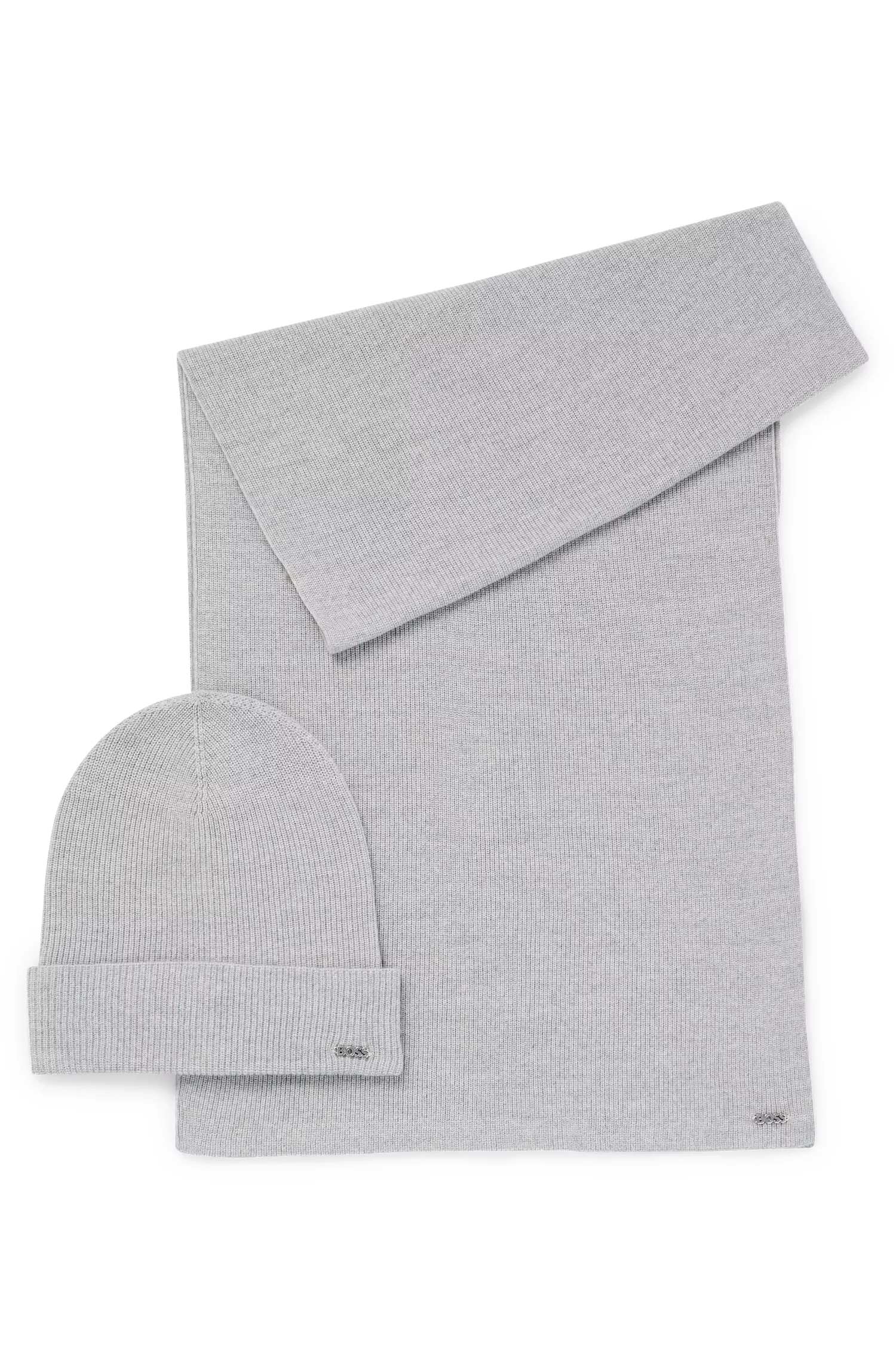 Conjunto de presente BOSS com cachecol e gorro canelados pretos