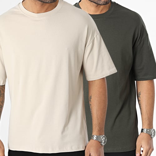 Lot De 2 Tee Shirts Oversize Large 1070521 Beige Vert Kaki