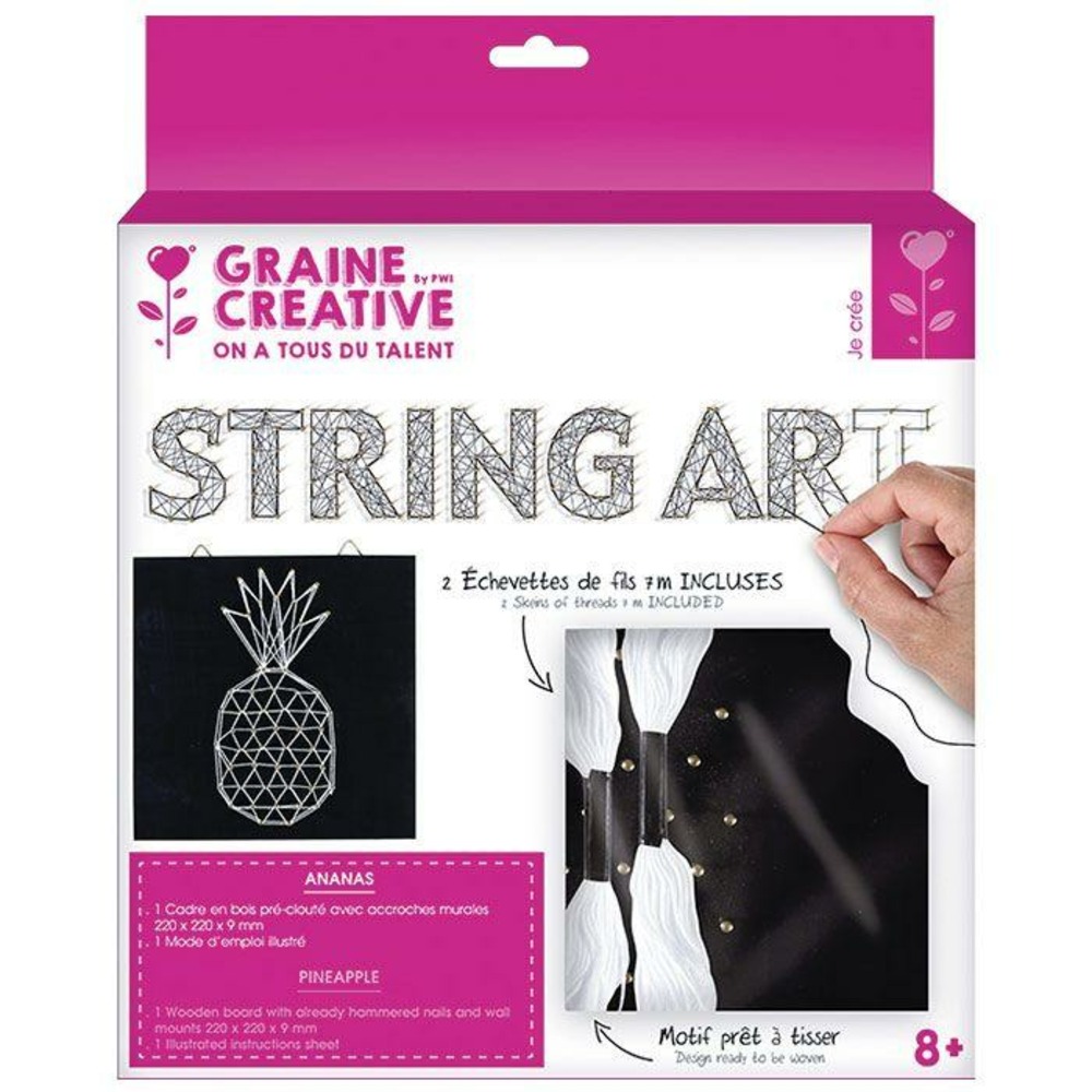 Coffret string art - tableau noir ananas art filaire 22 x 22 cm