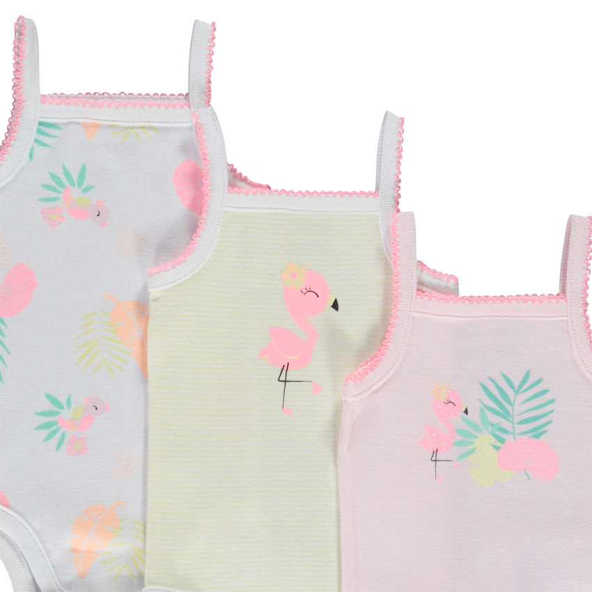 Lot de 7 bodies débardeurs motifs oiseaux tropicaux pour bébé fille