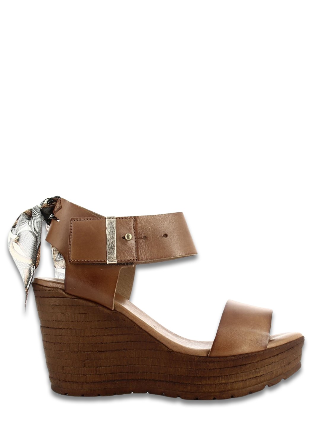 goodstep Sandales Compensées Jeanne Cuir Marron et Foulard
