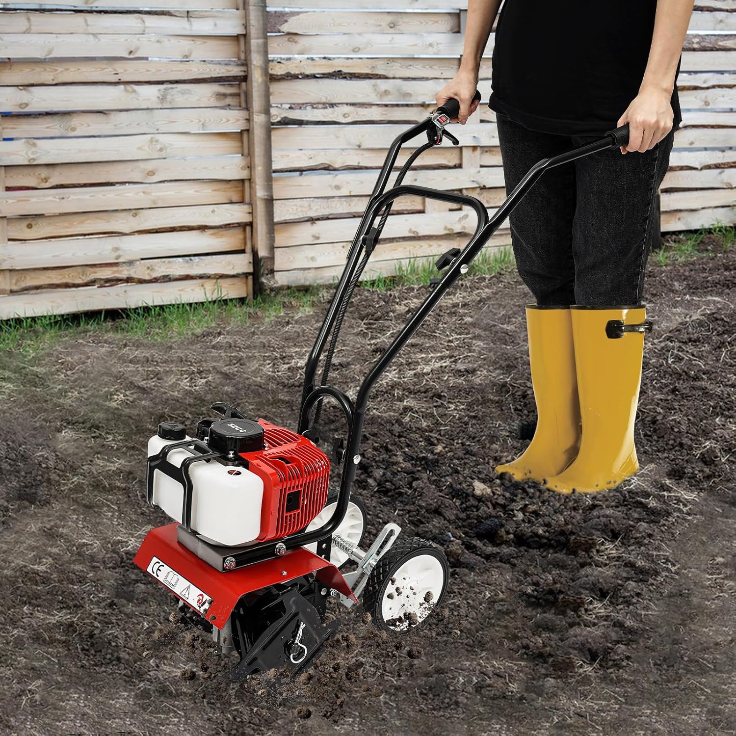 Gartenfräse Benzin, 2-Takt-Rasenboden bodenhacke Grubber, Bodenfräse für zum Garten umgraben und lockern, Bodenbreite 35cm/13.78inch