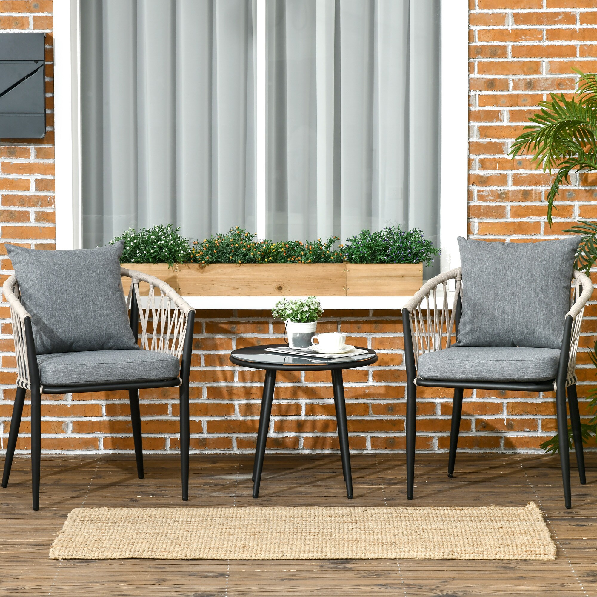 Outsunny Bistro-Set mit Sitzkissen grau 57L x 60B x 75H cm