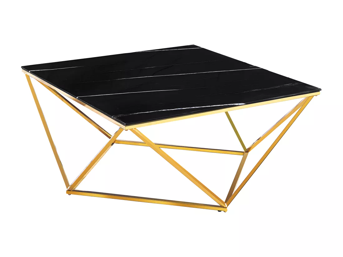 Table basse alina gold verre marbré noir 100x100x45 cm