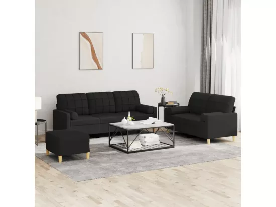 Ensemble de canapés 3 pièces avec coussins noir tissu