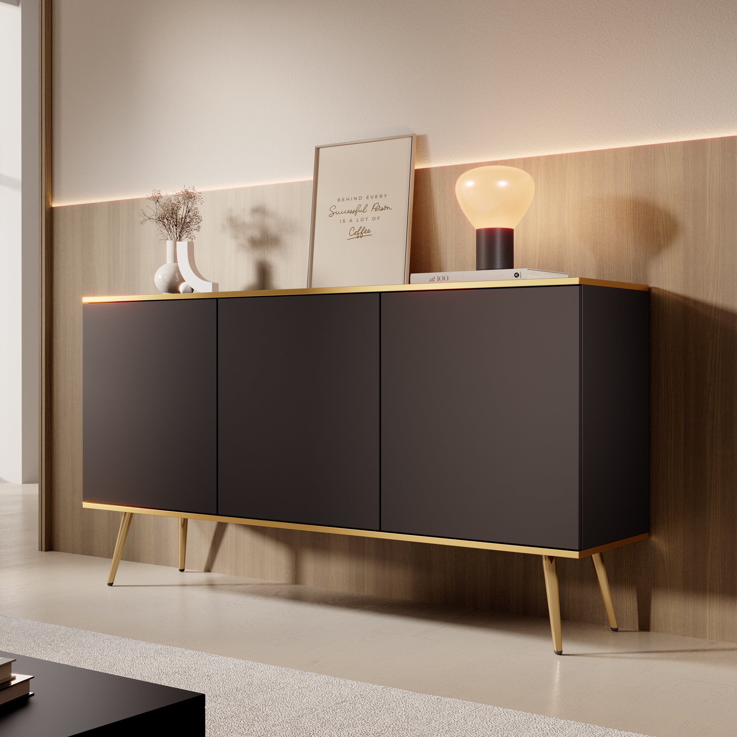 Meubella - Dressoir Orleans - Zwart - 160 cm