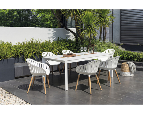 Garden Place Emmi 6-persoons eetkamerset bestaande uit: 6 stoelen, tafel (aluminium, WPC, hout, kunststof, wit)