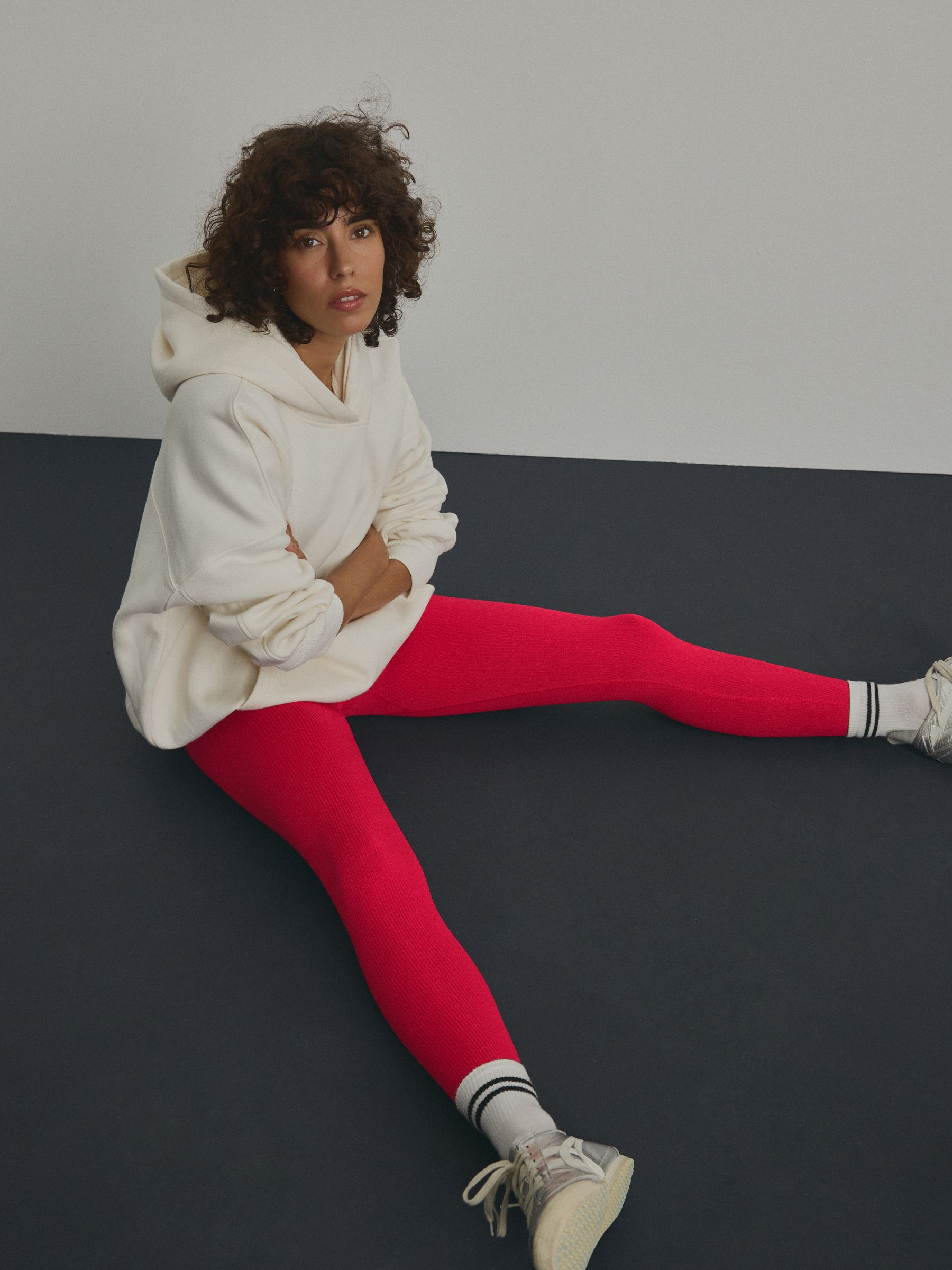 Rood - Geribbelde naadloze legging met hoge taille