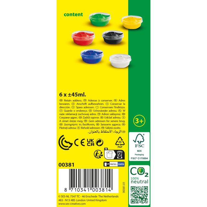 SES-Creativ - Plakatfarben 6 Farben je 45 ml