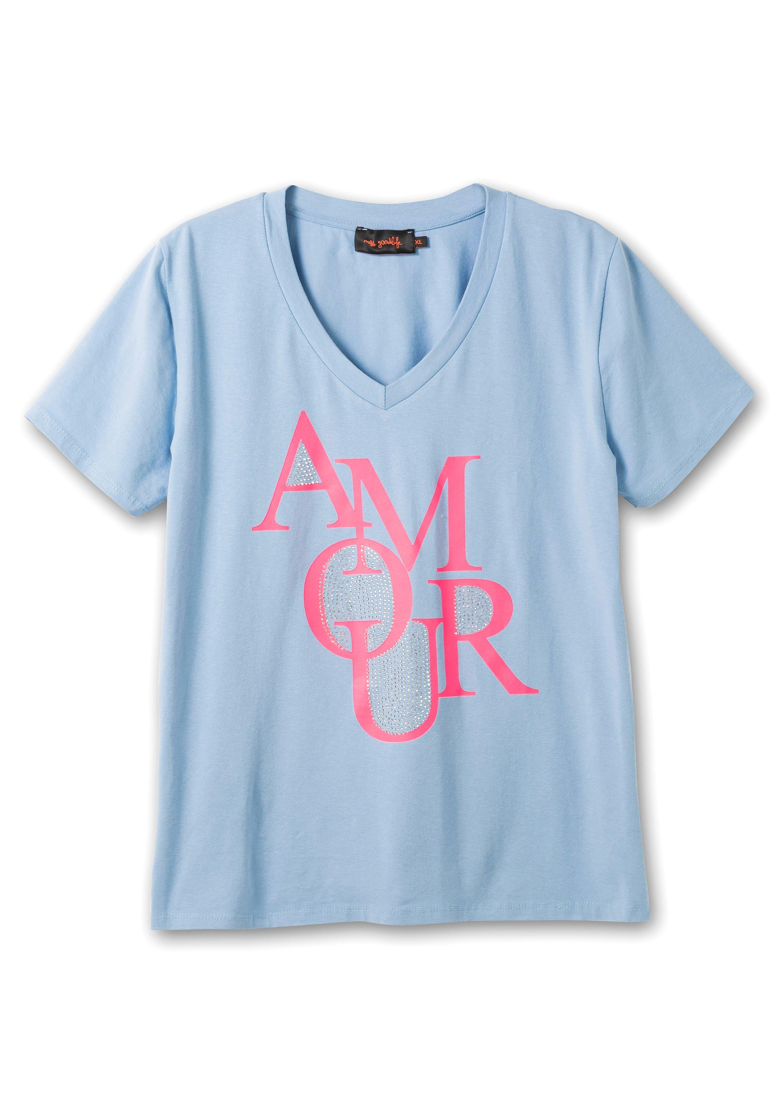 T-Shirt mit Neon-Frontprint, elastische Qualität