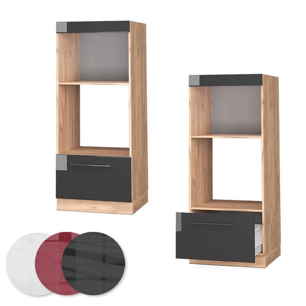Vicco Mikrowellenumbauschrank Küchenschrank Küchenmöbel Fame-Line Eiche Anthrazit modern 60 cm Küche Einbauküche Blende Schublade Mikrowelle Backofen Küchenzeile Hochglanz