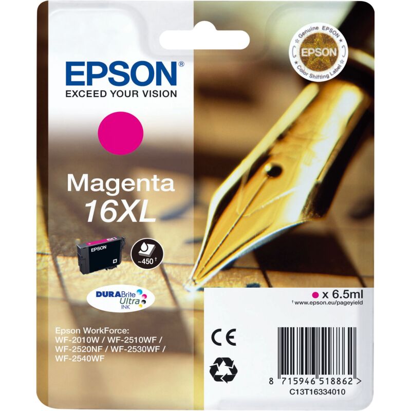 Cartouche Epson 16XL couleurs séparées haute capacité pour imprimante jet d'encre