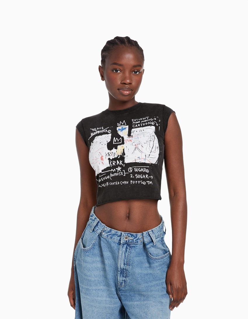 Camiseta de manga curta com estampa de Jean-Michel Basquiat