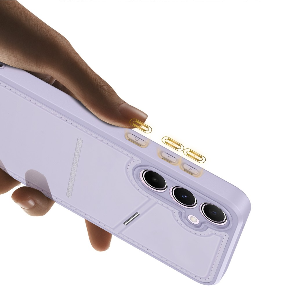 Samsung Galaxy A55 Hybrid Leder Hülle mit Kartenfach   Kickstand Aufsteller (RFID Schutz) - Lila