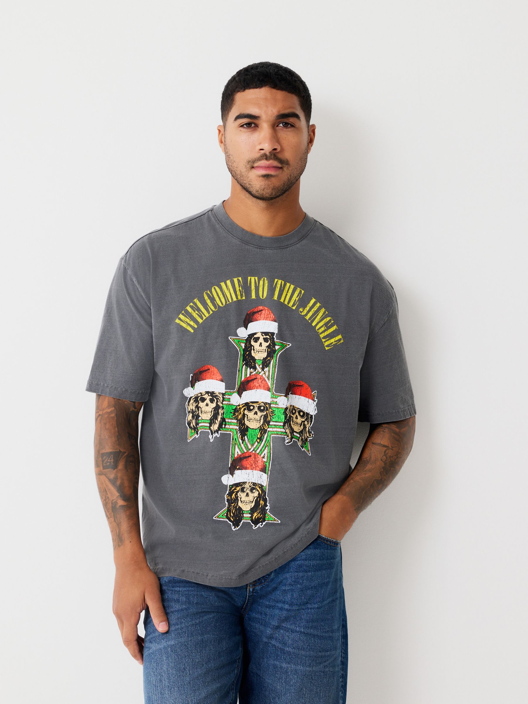 Charcoal Grey Wash Guns N Roses - Relaxed fit - Kerstmis T-shirt met grafische print