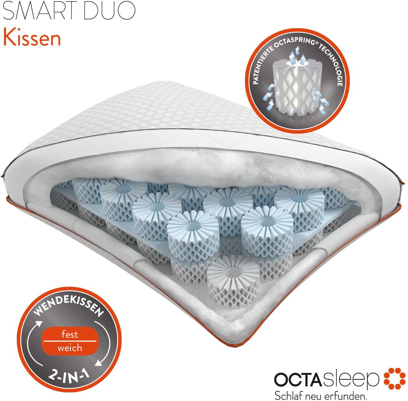 OCTAsleep 3-Kammer-Kopfkissen »Mehrkammerkissen« Füllung: 100% Polyester 1 Stk. tlg. Kopfkissen mit Schaumkern