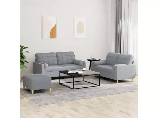 Ensemble de canapés 3 pièces coussins gris clair tissu