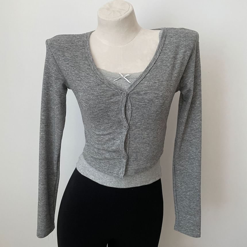 Rosehedge - V-hals effen cropped vest met knoopjes