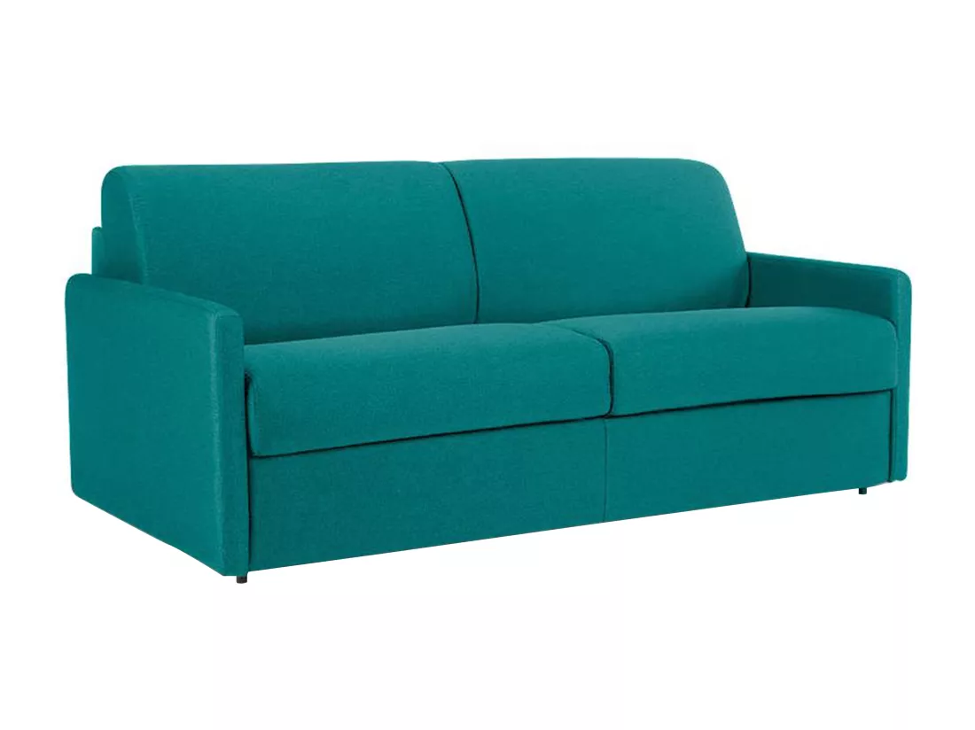 Canapé 4 places convertible express en tissu bleu turquoise - Couchage 160 cm - Matelas 22 cm CALIFE