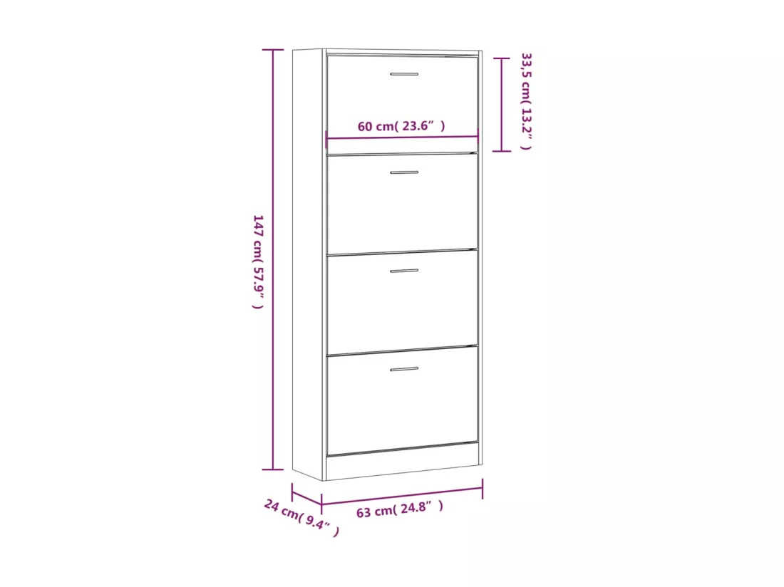 Armoire à chaussures Chêne marron 63x24x147cm Bois d'ingénierie