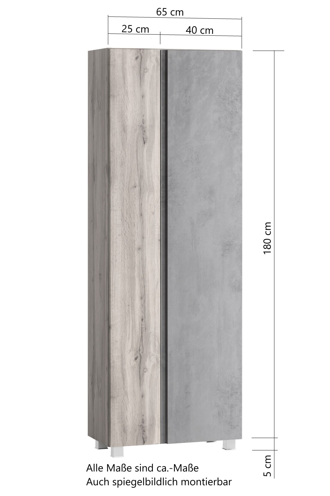 Seitenschrank - Wotaneiche - grau matt - 65 cm