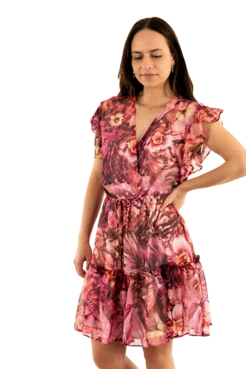 robe guess jeans rosa p61e batik tropical print