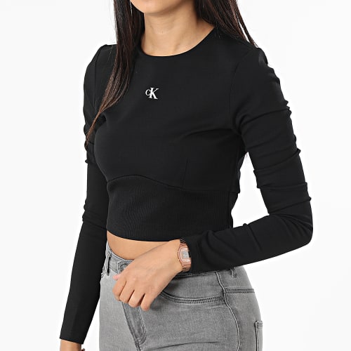Tee Shirt Manches Longues Femme Crop 9917 Noir