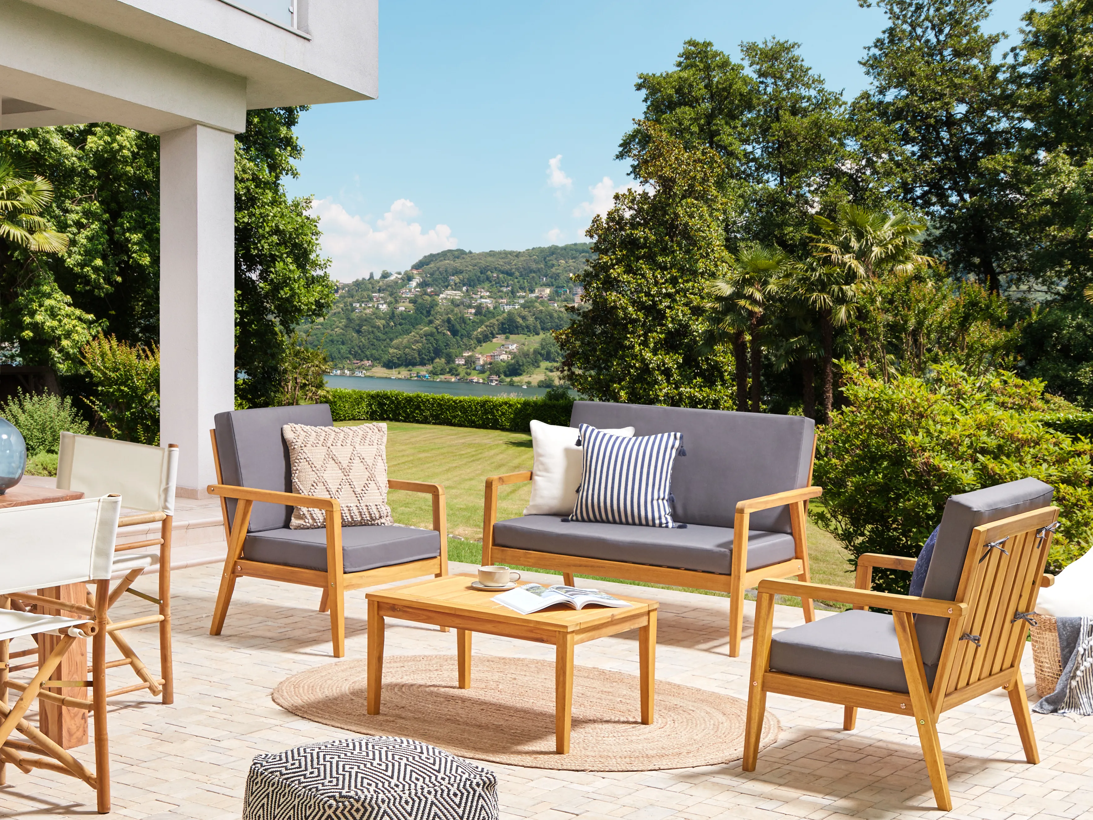 Loungeset met tafel 4-zits PALLANO Acaciahout Donkergrijs