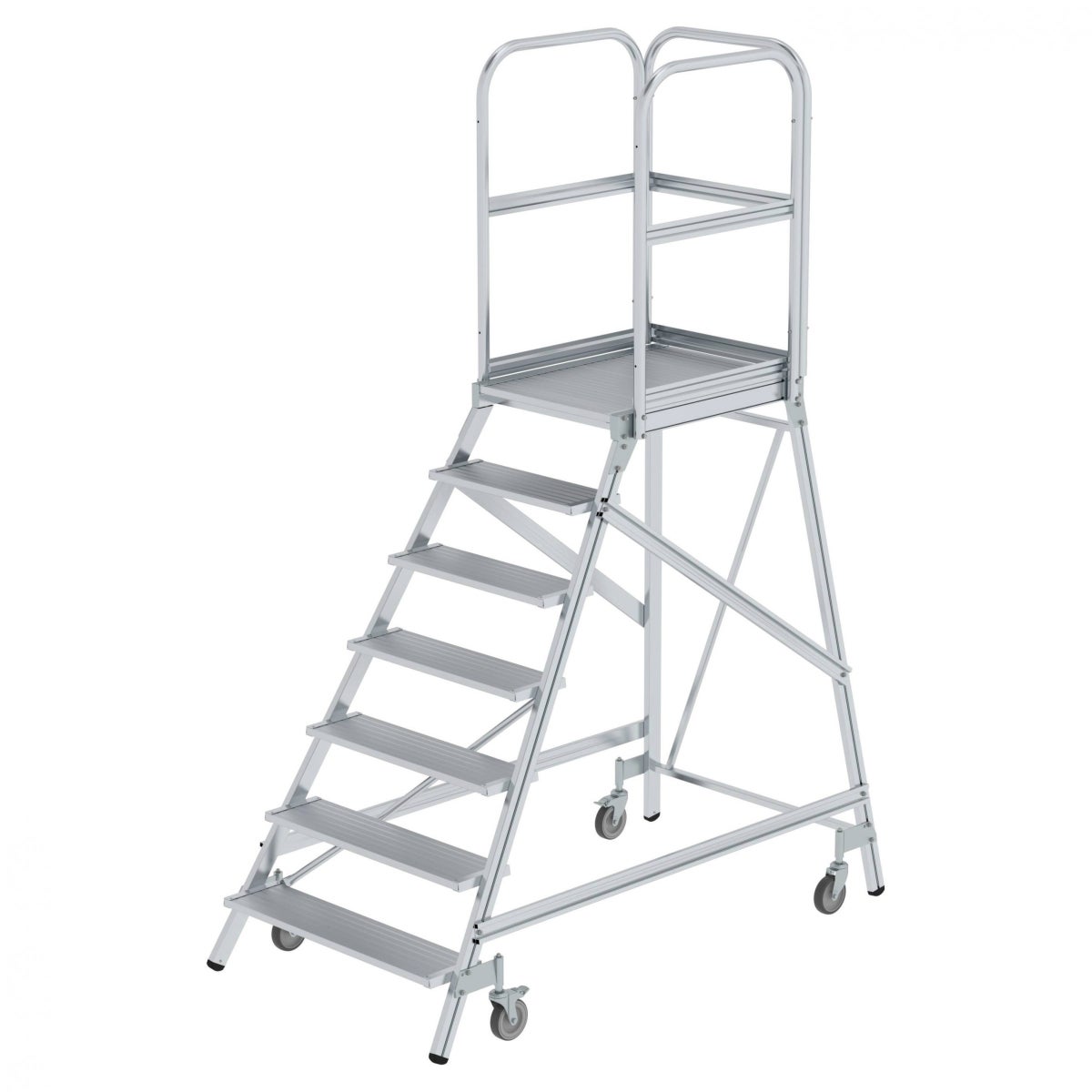 MUNK mobiele platformladder, gegolfd aluminium, 7 treden