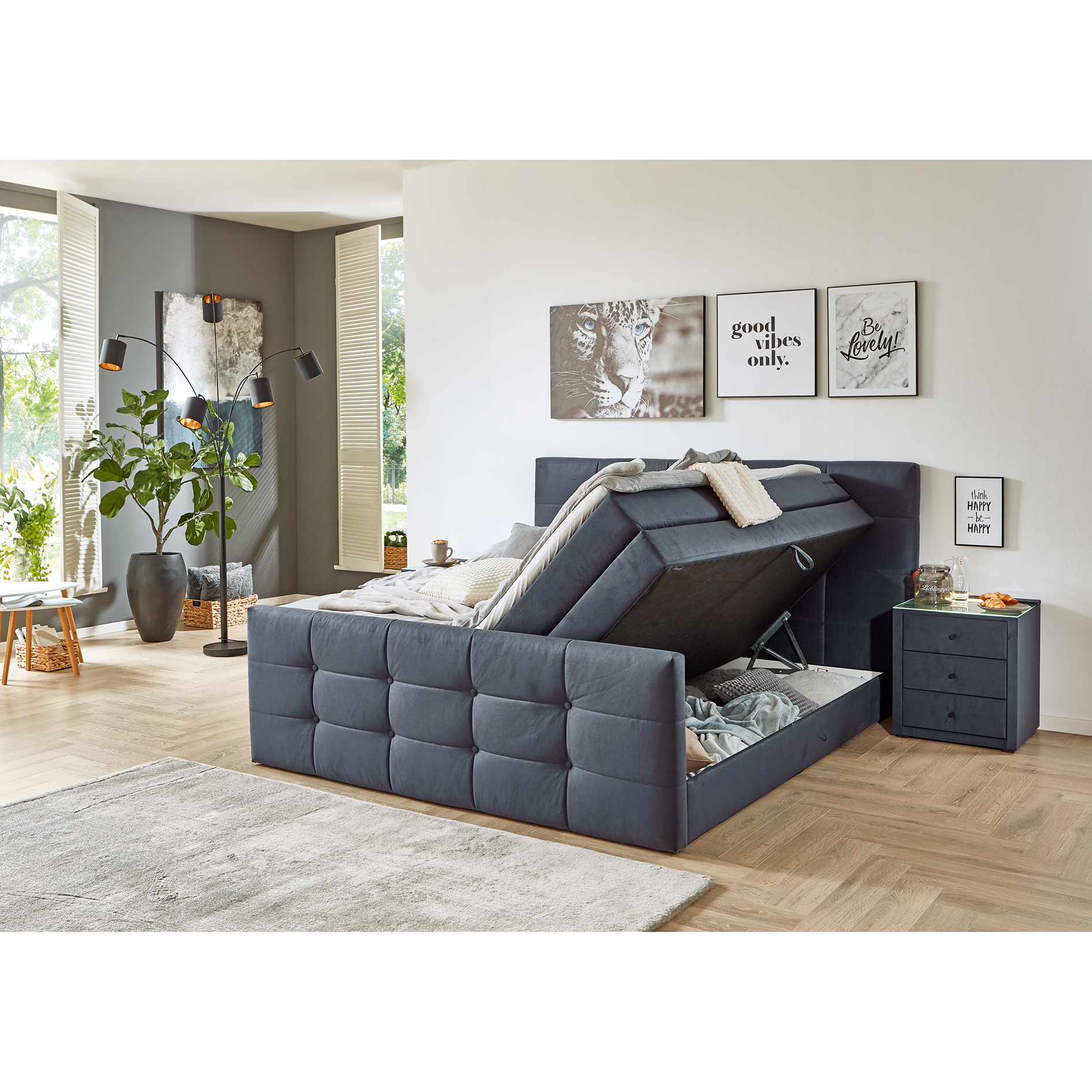 Boxspringbett - denim - 180x200 cm - inklusive Topper