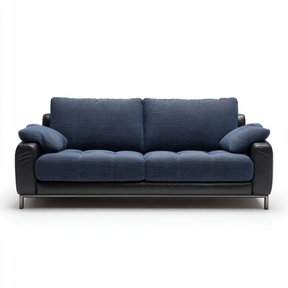 2-Sitzer-Sofa Stoff Leder 200x90x85 cm – Blau/Schwarz – Modernes Desig