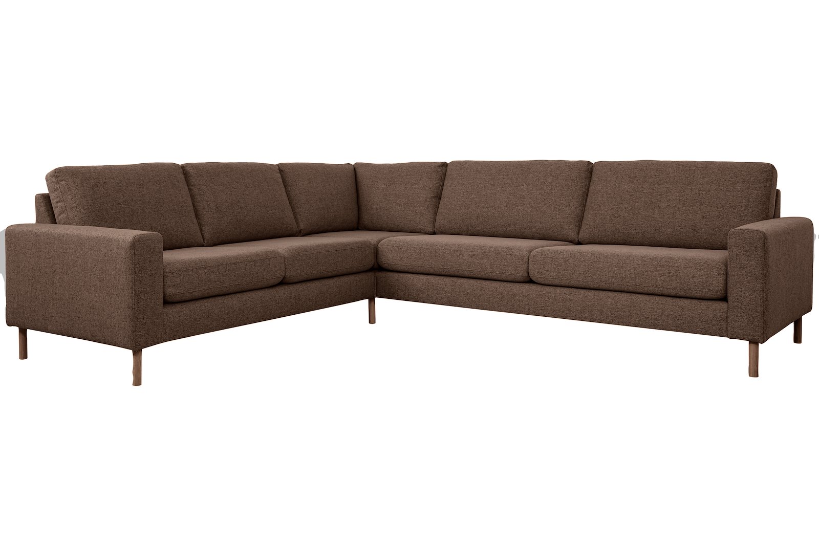 Pixel hjørnesofa Vendbar 23 hjørne. I tekstil Niva BP07-03 Grey, høy front, hvitoljet eik W31 ben og Arm SL. Komfort 1.