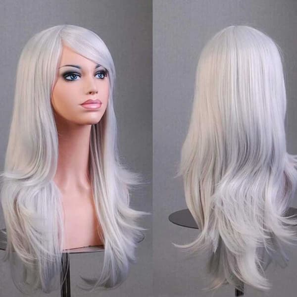 Sølv hvit parykk 70 cm cosplay antrekk