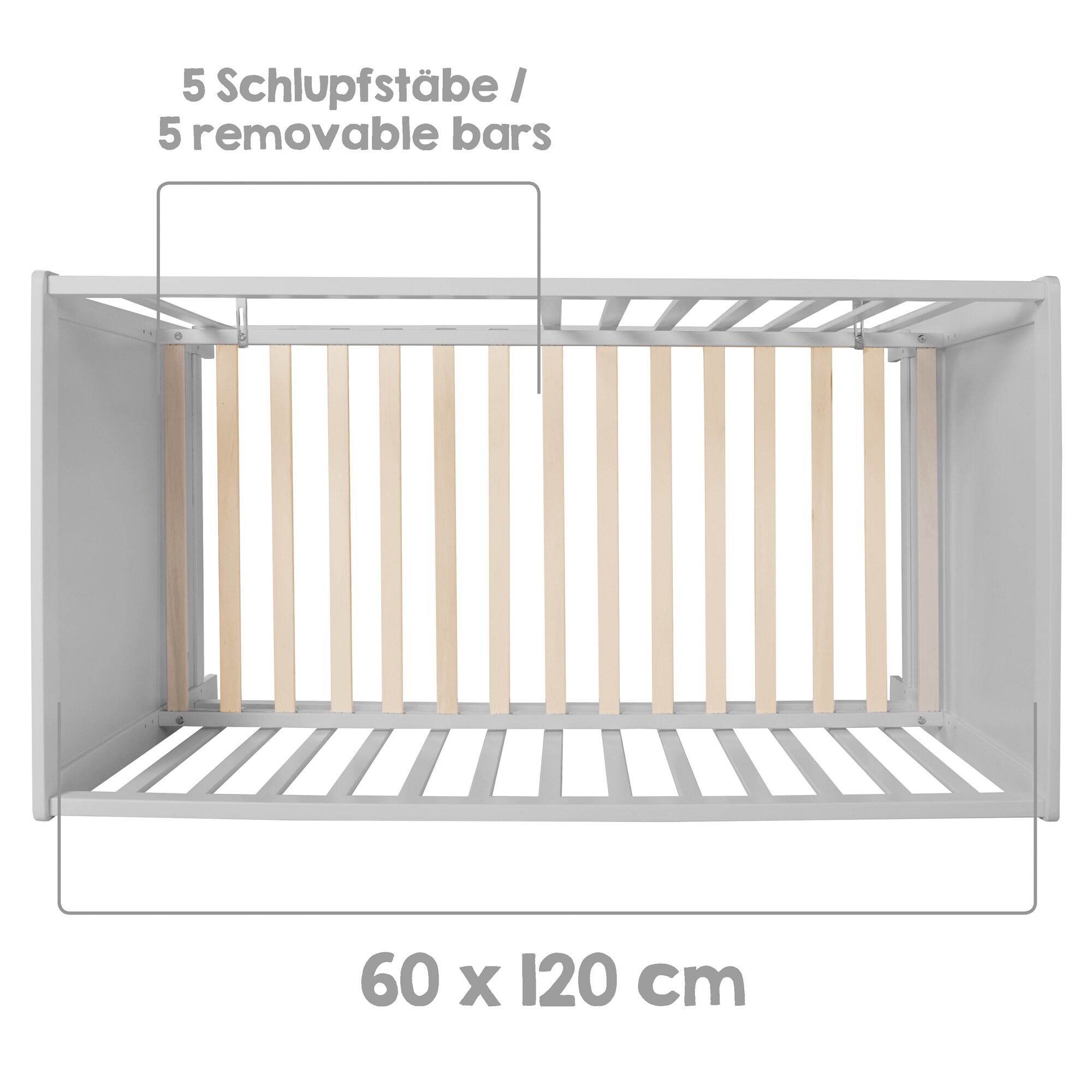 roba 2-in-1 Beistell- & Babybett ca. 60x120 inkl. 'safe asleep®' Matratze & Lattenrost, taupe, höhenverstellbar, 5 Schlupfsprossen