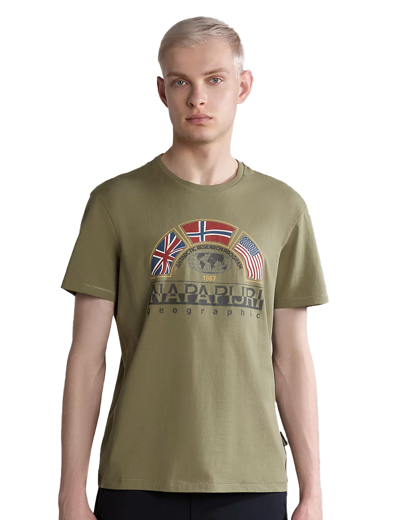NAPAPIJRI T-SHIRT HOMME MANCHES COURTES LOGO IMPRIMÉ TURIN KAKI