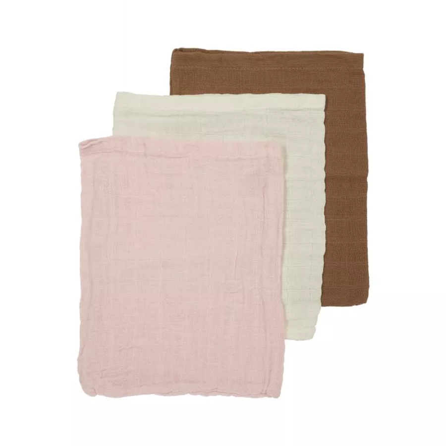 MEYCO Musselin Waschhandschuhe 3er-Pack Uni OffwhiteSandToffee