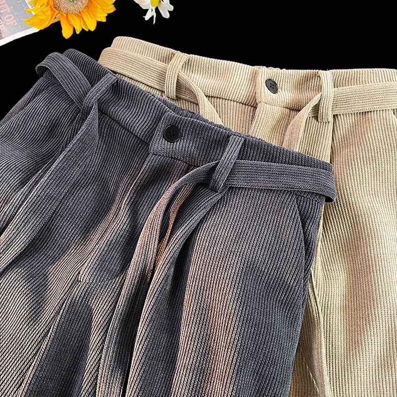 emeisa - Elastische taille, fleecegevoerde corduroy broek met wijde pijpen