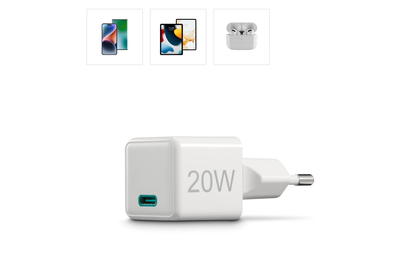 USB-Wandladegerät Mini-charger USB-C 20 W WeissSuper-Mini-Ladegerät USB-C